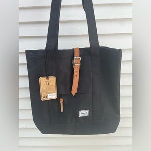 Black Herschel Tote - Canvas with Leather Trim - NWT